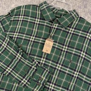 True Craft Long Sleeve Button Front Shirt Green White Blue Yellow Plaid 2XL NWT